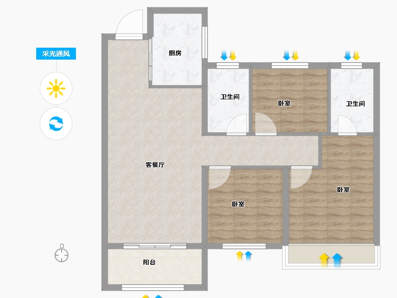 山东省-菏泽市-绿地城-89.99-户型库-采光通风