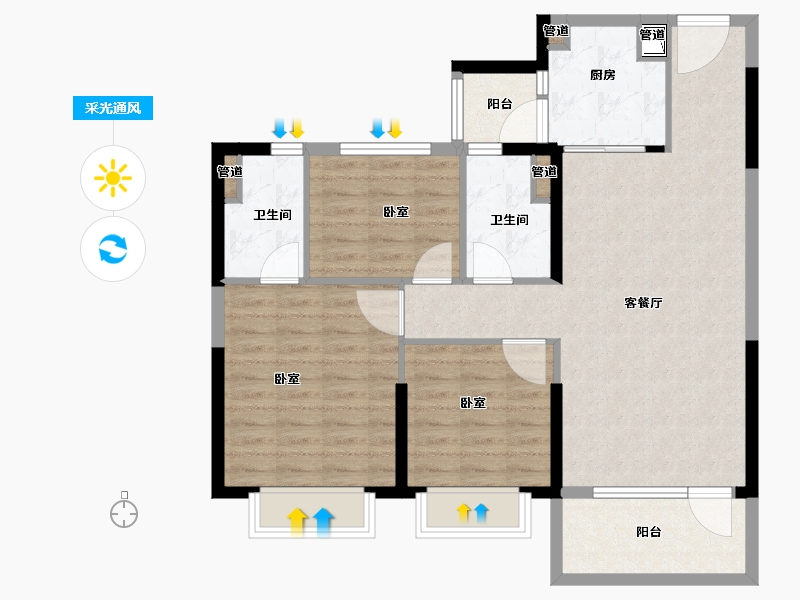 山东省-菏泽市-菏泽碧桂园天玺-94.00-户型库-采光通风