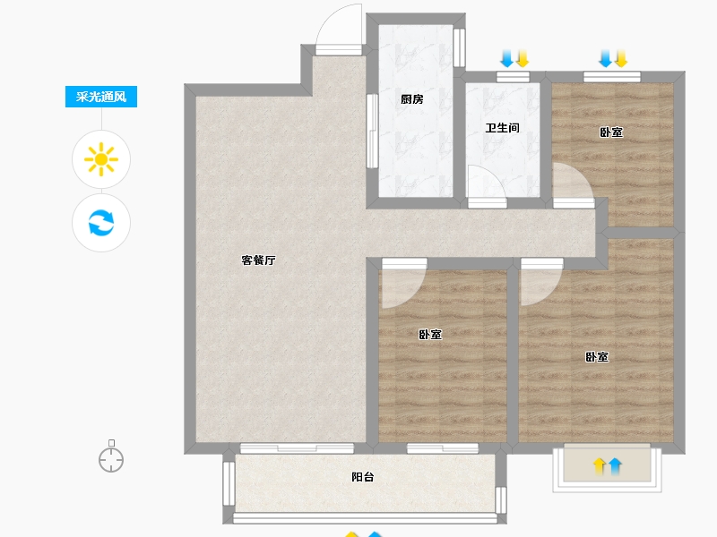 山东省-菏泽市-冠泽海棠湾-87.90-户型库-采光通风