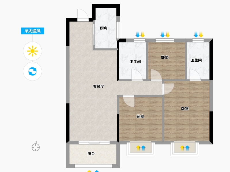 浙江省-温州市-荣安旭辉东宸府-82.00-户型库-采光通风