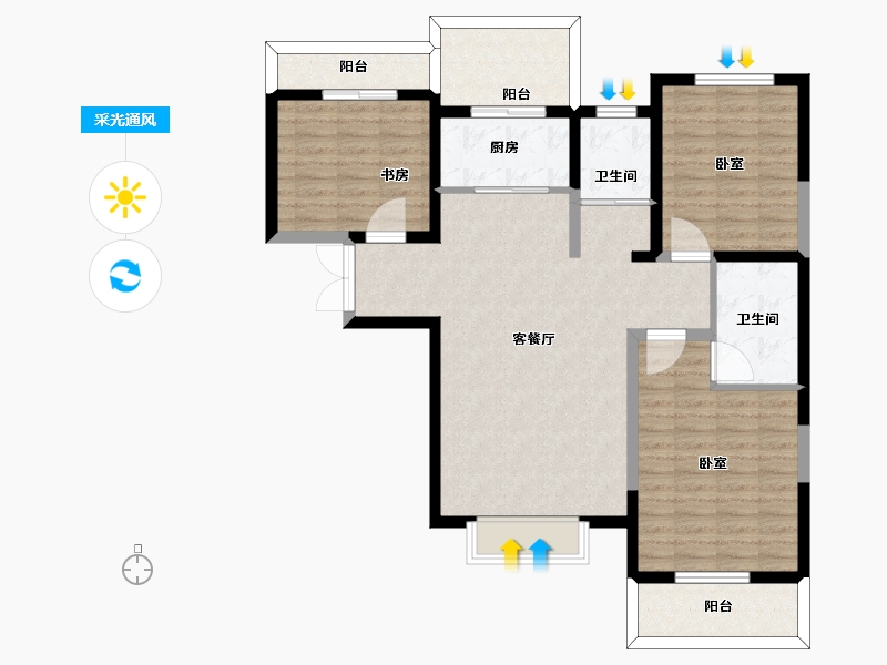 河南省-郑州市-泉舜上城-103.43-户型库-采光通风