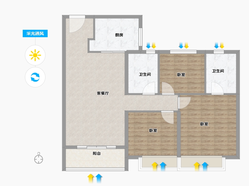 河南省-郑州市-宝能莲湖一品-103.00-户型库-采光通风