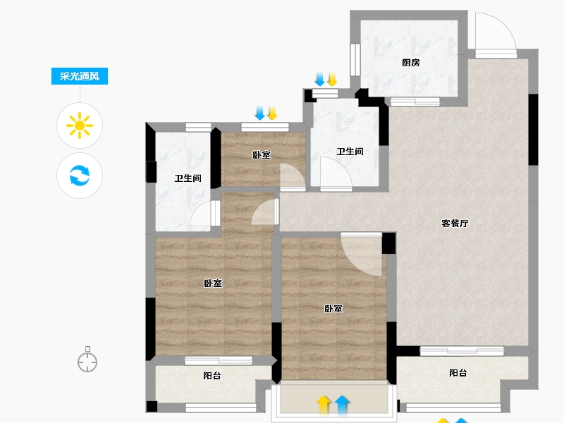 浙江省-嘉兴市-科大桂语江南-71.00-户型库-采光通风