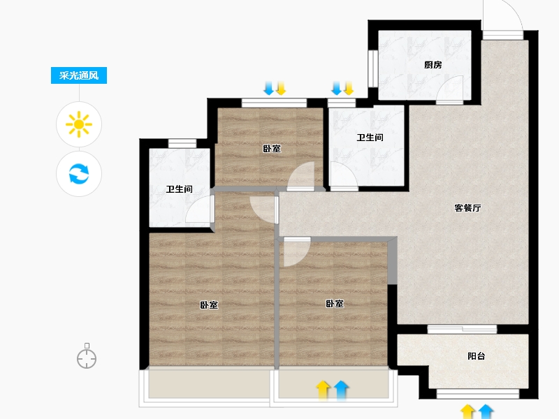 浙江省-嘉兴市-鸿翔海棠湾-70.00-户型库-采光通风