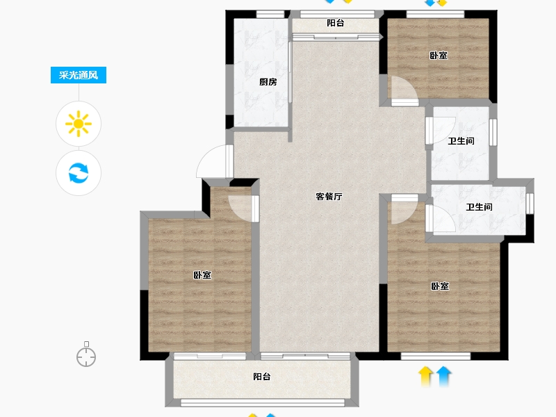 山东省-德州市-德州永锋·百合新城-104.93-户型库-采光通风