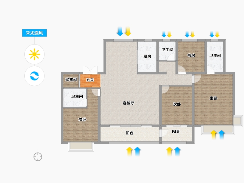 山东省-淄博市-龙泉家园悦景台-155.00-户型库-采光通风