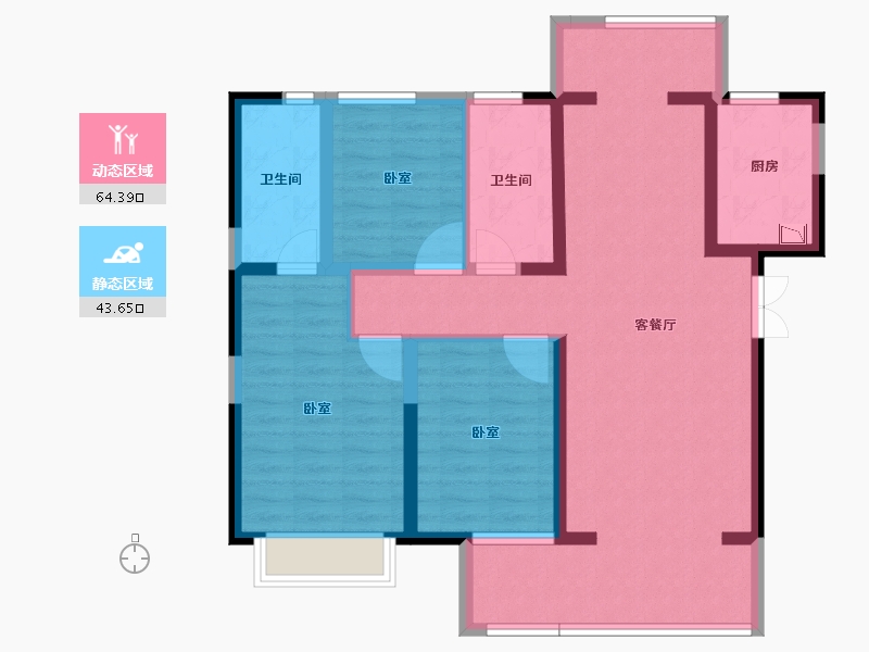 河南省-郑州市-电建地产泷悦华庭-95.49-户型库-动静分区