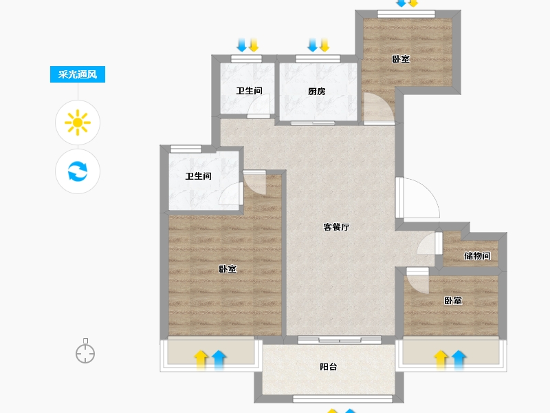 浙江省-嘉兴市-科大桂语江南-71.70-户型库-采光通风