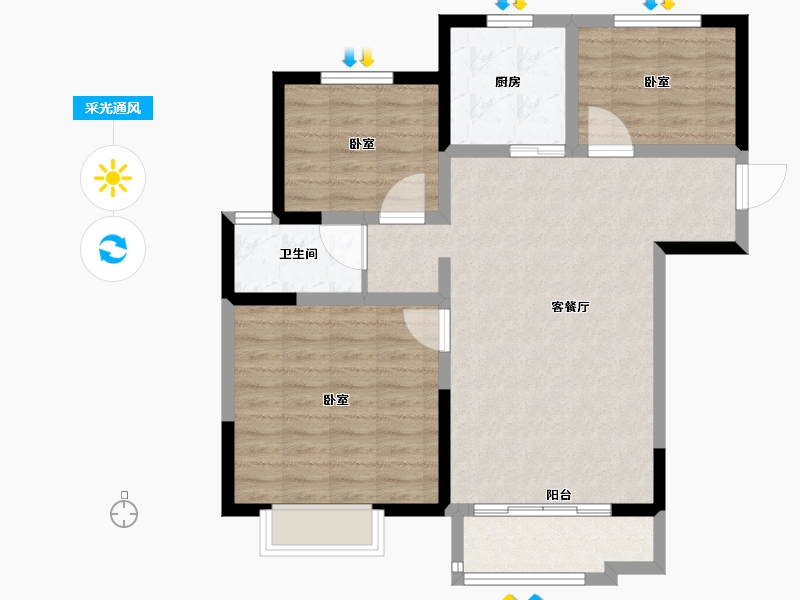 河南省-郑州市-康桥那云溪-85.00-户型库-采光通风