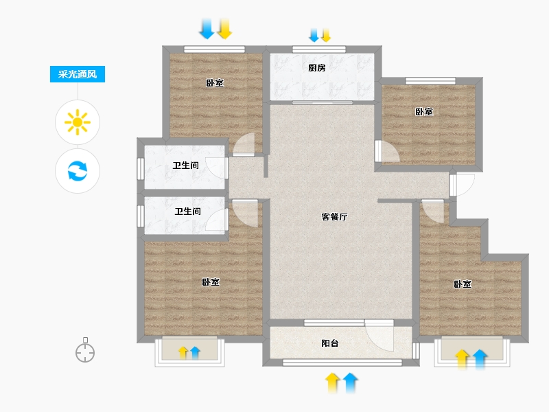 山东省-菏泽市-冠泽海棠湾-107.00-户型库-采光通风