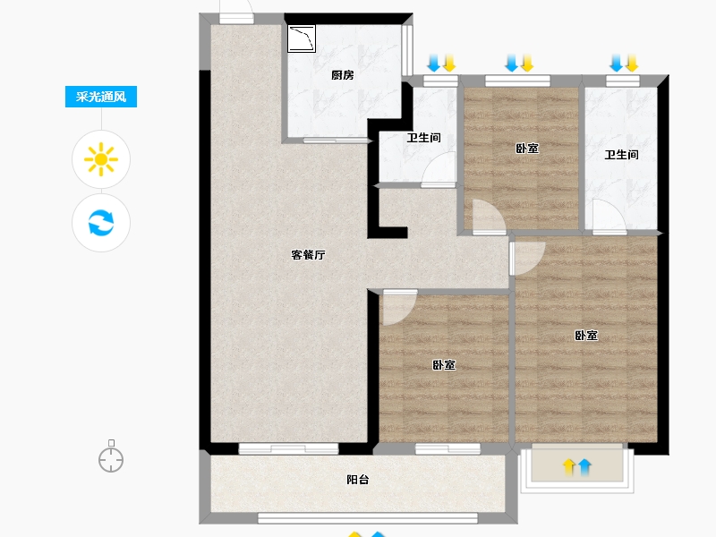 河南省-郑州市-融信奥体世纪-86.00-户型库-采光通风