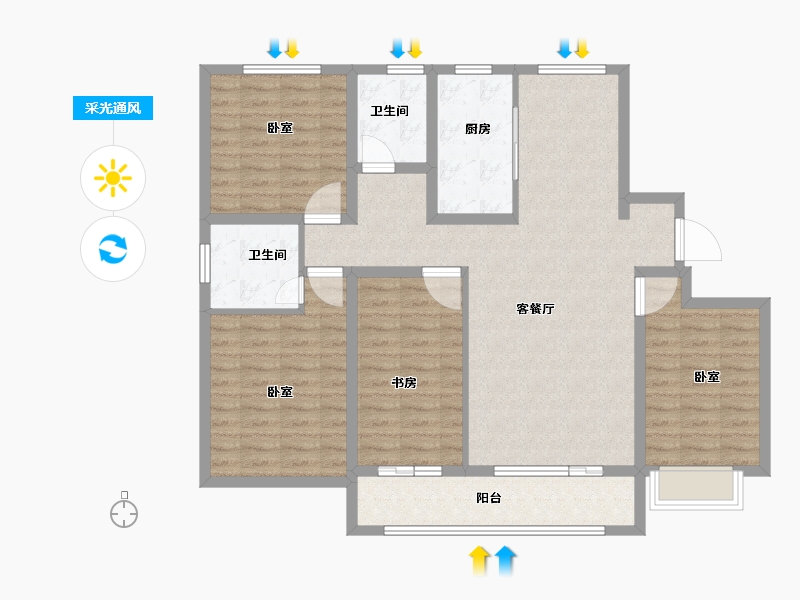 山东省-菏泽市-冠泽海棠湾-113.89-户型库-采光通风