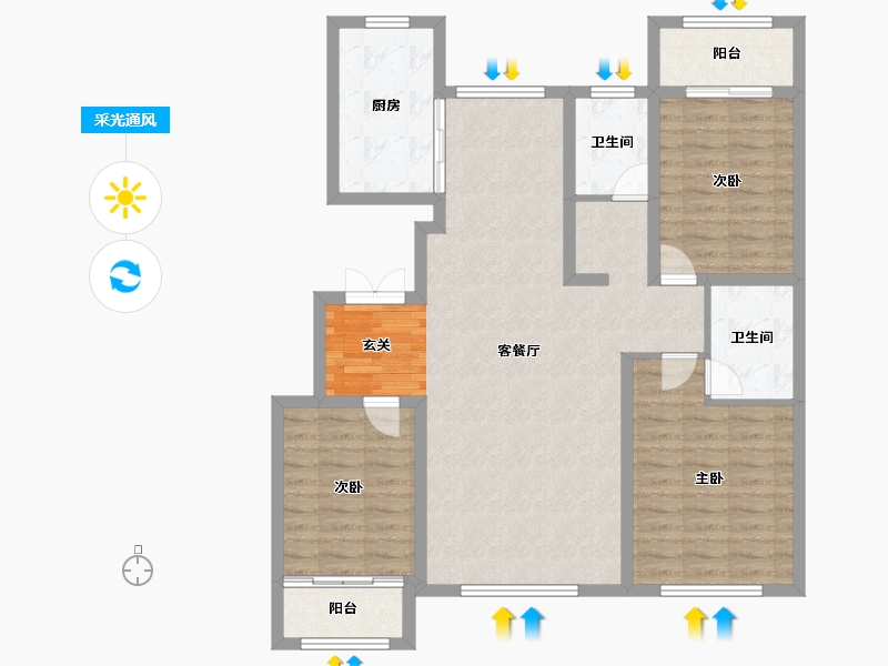 山东省-淄博市-三盛湖畔-106.00-户型库-采光通风