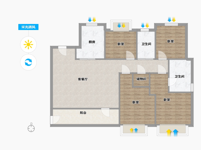 浙江省-温州市-荣安旭辉东宸府-105.42-户型库-采光通风