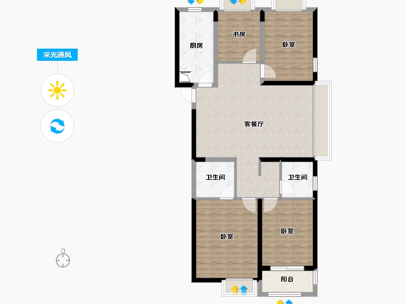 河南省-郑州市-朗悦公园府-108.00-户型库-采光通风