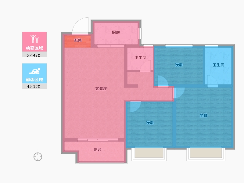 山东省-淄博市-龙泉家园悦景台-96.16-户型库-动静分区