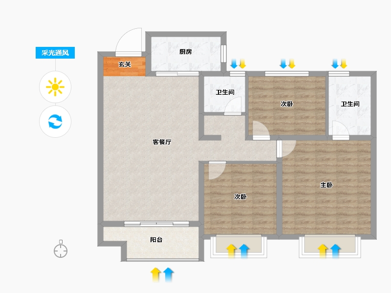 山东省-淄博市-龙泉家园悦景台-96.16-户型库-采光通风