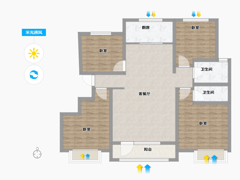 山东省-菏泽市-冠泽海棠湾-107.01-户型库-采光通风