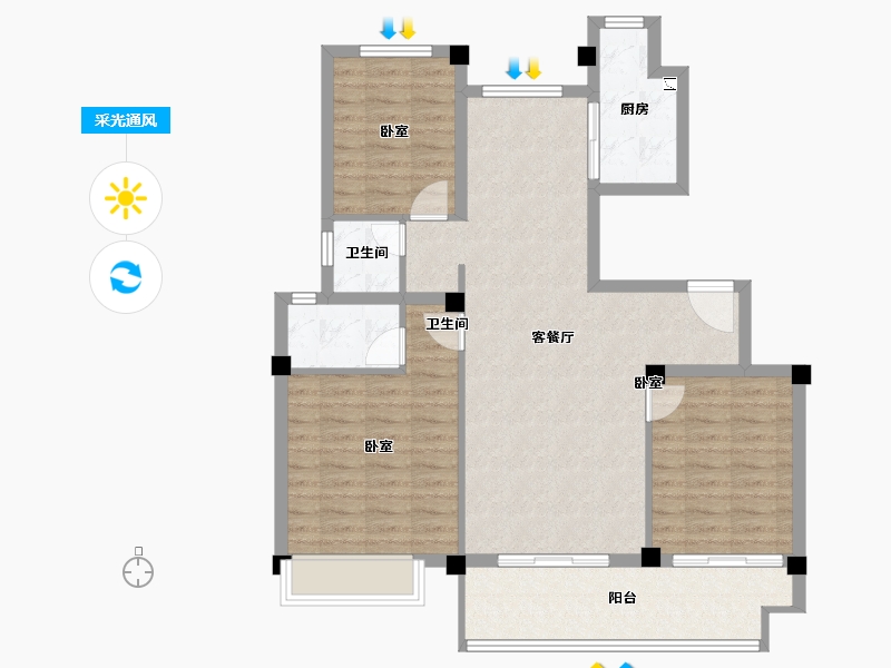 安徽省-宣城市-郎溪今创 香溢茗园-96.00-户型库-采光通风