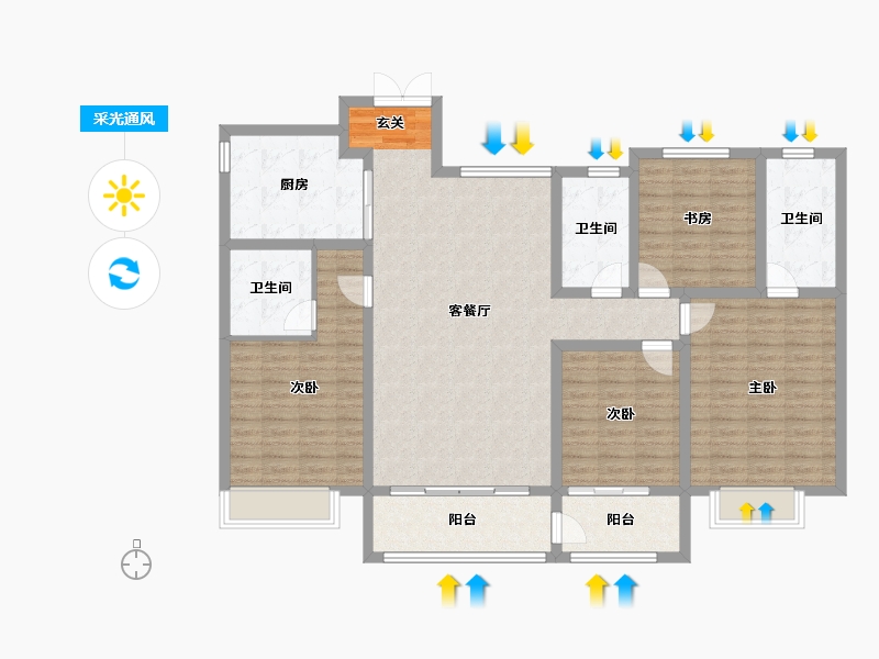 山东省-淄博市-龙泉家园悦景台-136.27-户型库-采光通风