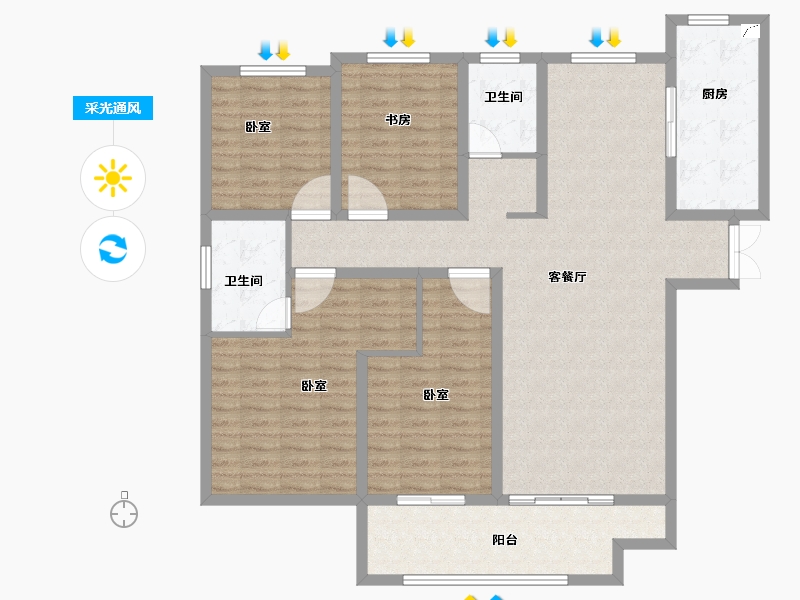 山东省-菏泽市-中丞玖璋台-130.00-户型库-采光通风