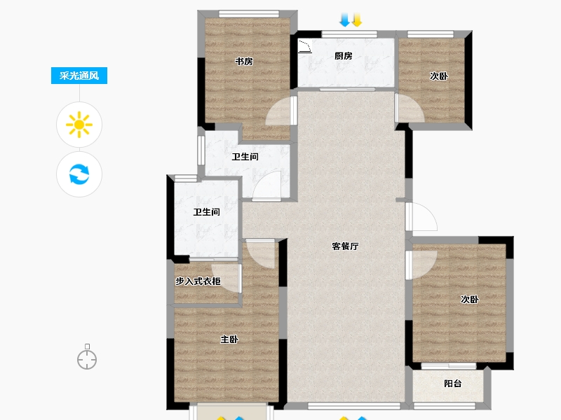 山东省-济南市-世茂原山首府-112.01-户型库-采光通风