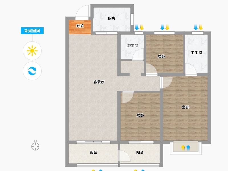 山东省-淄博市-龙泉家园悦景台-103.00-户型库-采光通风