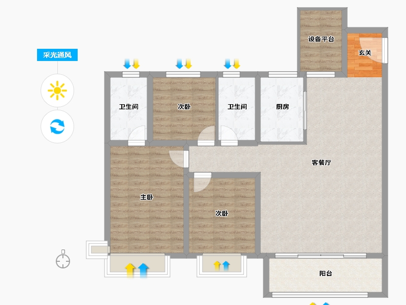 山东省-淄博市-龙泉家园悦景台-110.01-户型库-采光通风