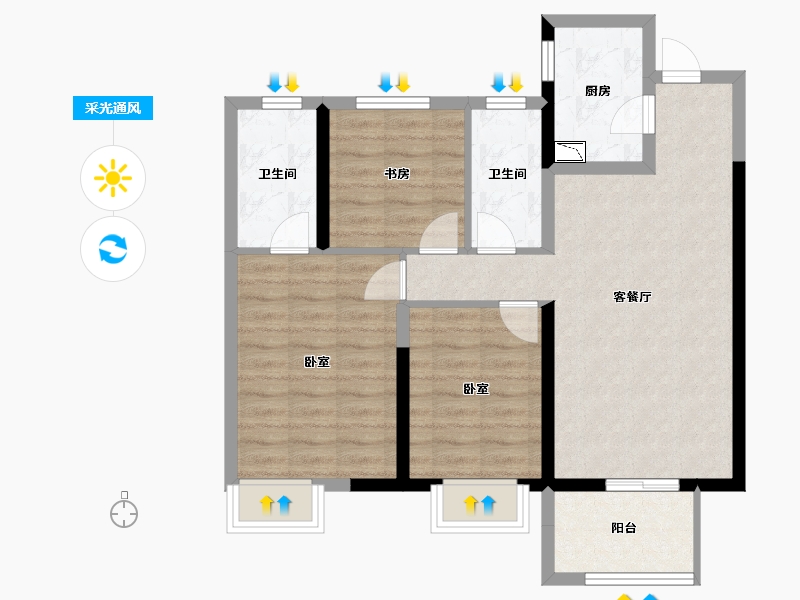 河南省-郑州市-朗悦公园府-77.00-户型库-采光通风