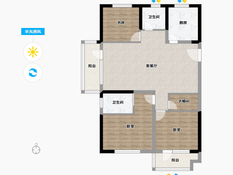 山东省-青岛市-绿地国际花都-92.09-户型库-采光通风