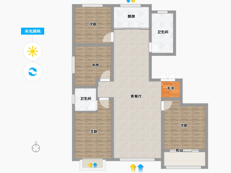 山东省-淄博市-鸿暻悦城-124.00-户型库-采光通风