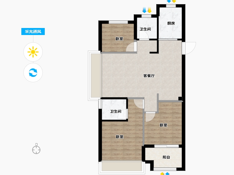 浙江省-嘉兴市-鸿翔海棠湾-70.00-户型库-采光通风