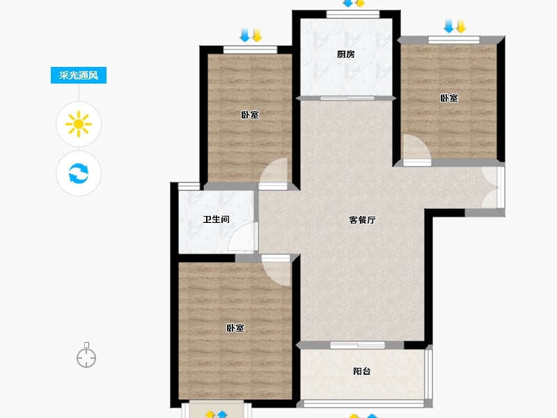 河南省-郑州市-明天香槟花园-88.71-户型库-采光通风