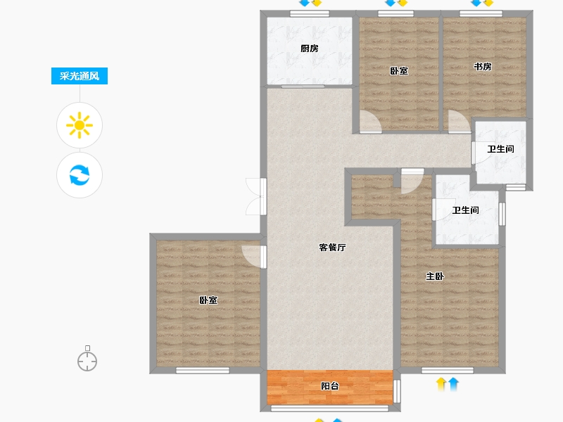 山东省-滨州市-华筑中海壹號-135.80-户型库-采光通风