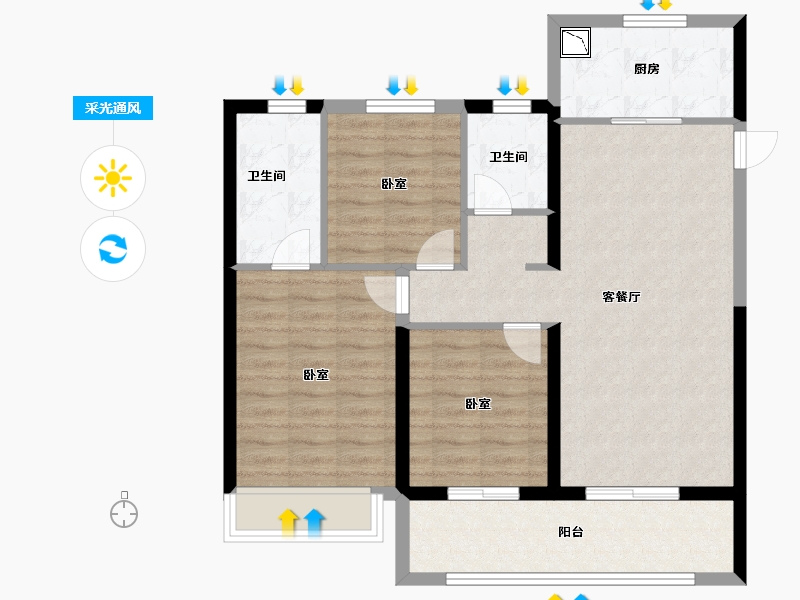 河南省-郑州市-融信奥体世纪-86.00-户型库-采光通风