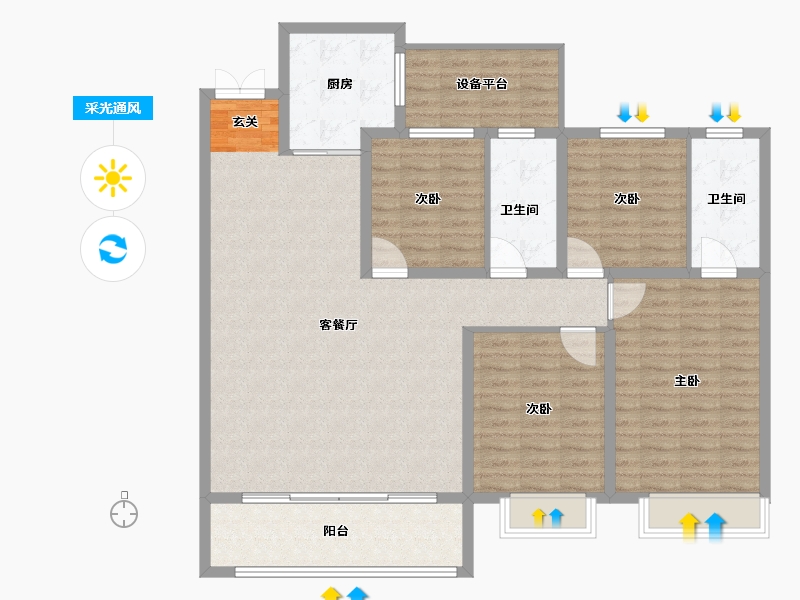 山东省-淄博市-龙泉家园悦景台-134.00-户型库-采光通风