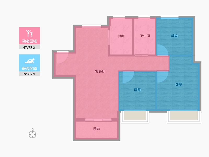 浙江省-嘉兴市-新浦西孔雀城云樾东方-71.00-户型库-动静分区