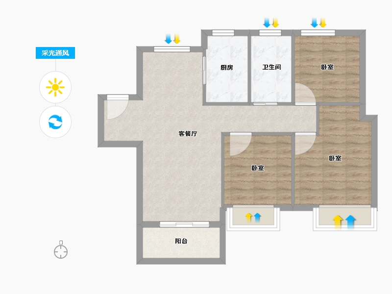 浙江省-嘉兴市-新浦西孔雀城云樾东方-71.00-户型库-采光通风