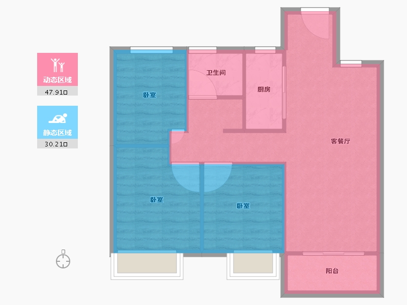 浙江省-嘉兴市-新浦西孔雀城云樾东方-71.00-户型库-动静分区