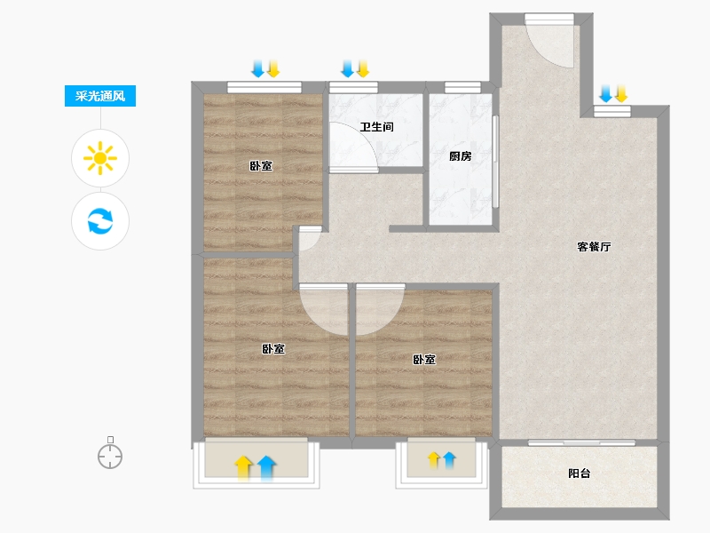 浙江省-嘉兴市-新浦西孔雀城云樾东方-71.00-户型库-采光通风