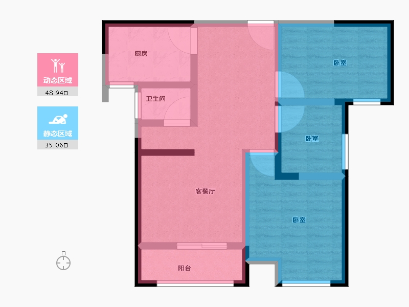 河南省-新乡市-靖业格林小镇-73.88-户型库-动静分区