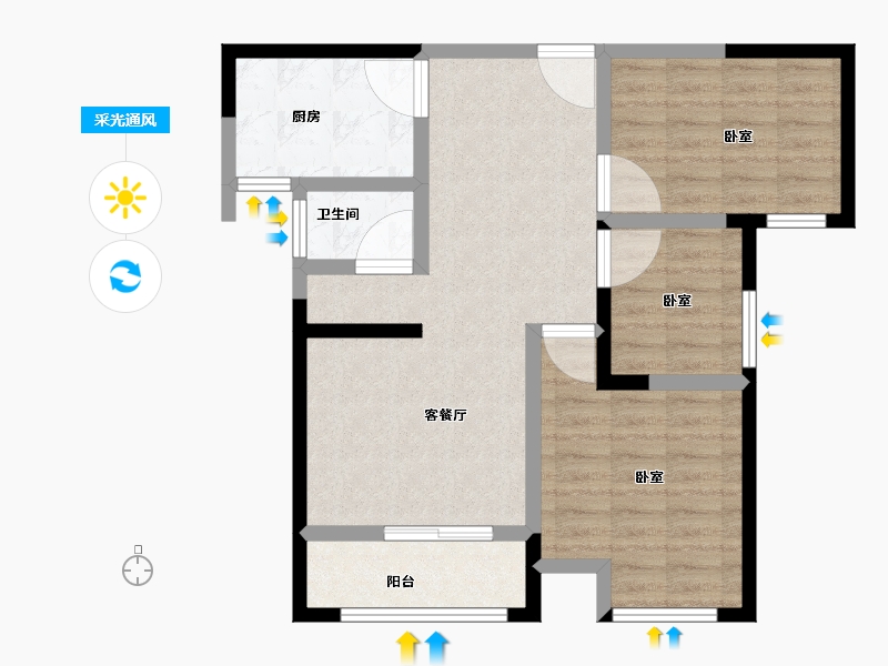 河南省-新乡市-靖业格林小镇-73.88-户型库-采光通风