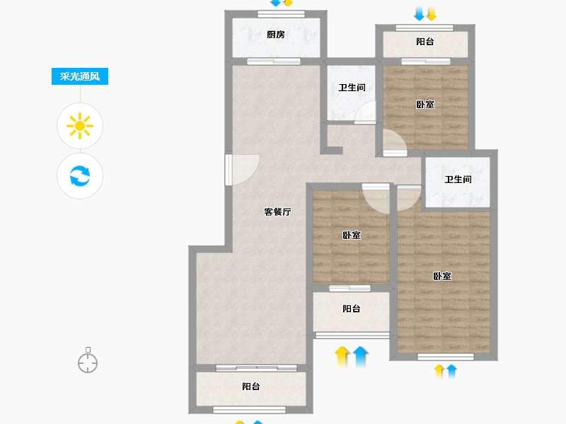 河南省-郑州市-民安城市之光-100.90-户型库-采光通风