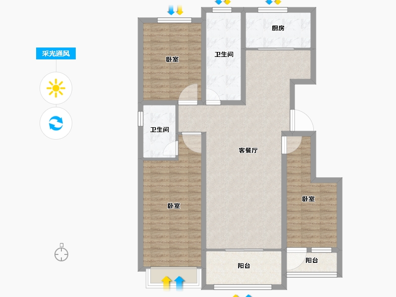 山东省-滨州市-运通嘉苑-108.00-户型库-采光通风