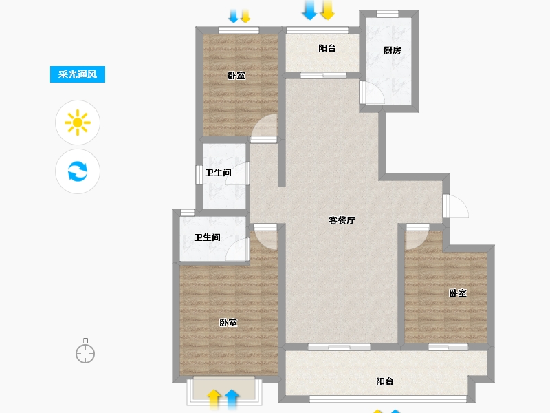 河南省-洛阳市-夏都水岸-111.00-户型库-采光通风