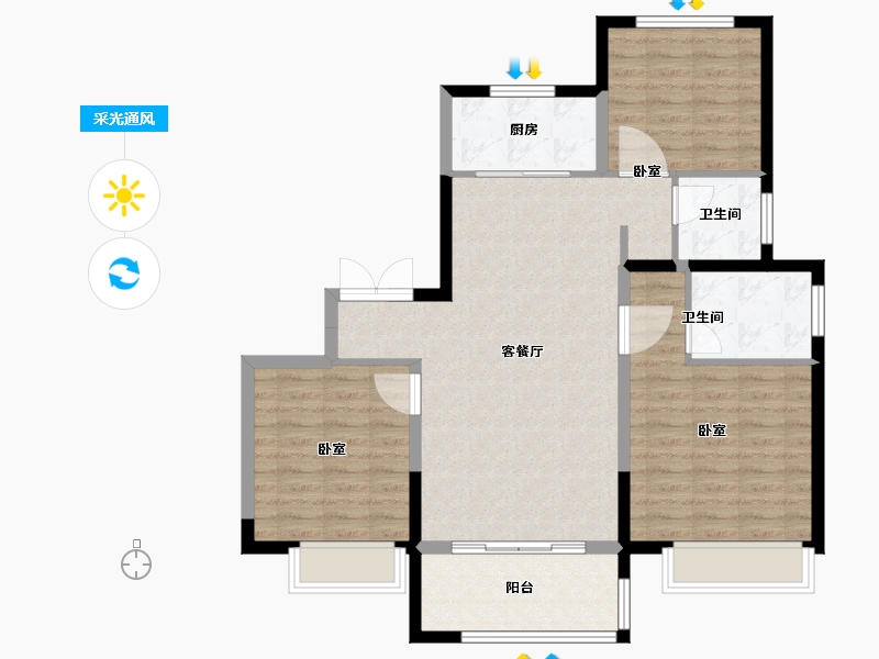 河南省-郑州市-豫发国园捌号院-92.44-户型库-采光通风