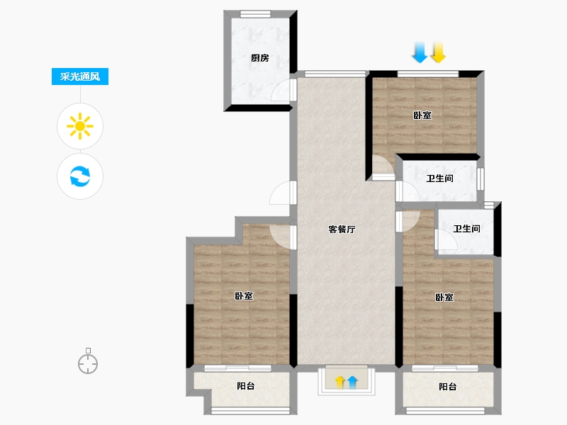 山东省-济南市-裕璟水岸华苑-94.25-户型库-采光通风