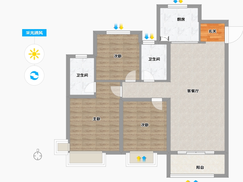 山东省-淄博市-保利华府-92.00-户型库-采光通风