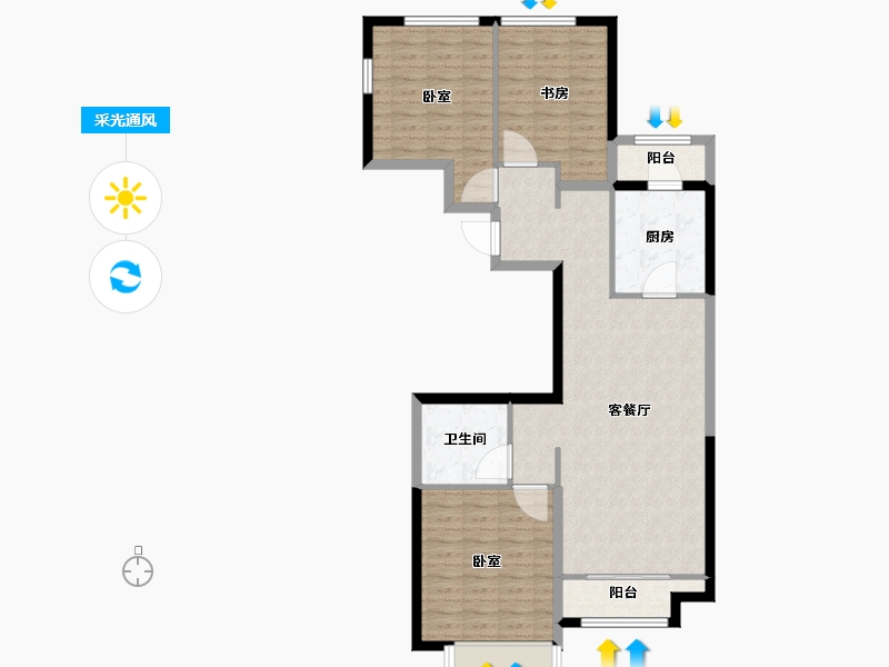 山东省-烟台市-万科御龙山住宅-96.01-户型库-采光通风