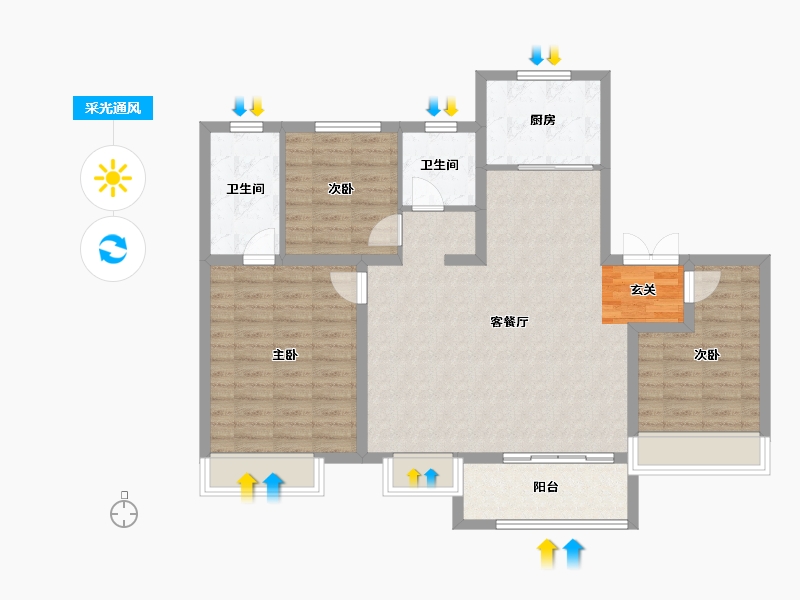 山东省-淄博市-保利华府-101.00-户型库-采光通风